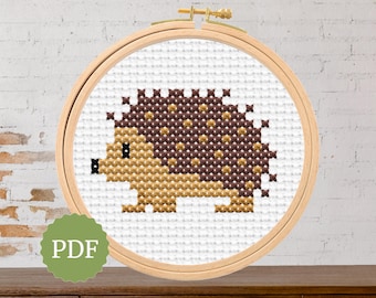 Hedgehog Cross Stitch Pattern, Tiny Forest Animal, Easy for Beginners, Woodland Nursery Decor