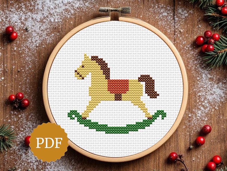 Rocking Horse Cross Stitch Pattern, Vintage Toy PDF, Christmas Nursery ...