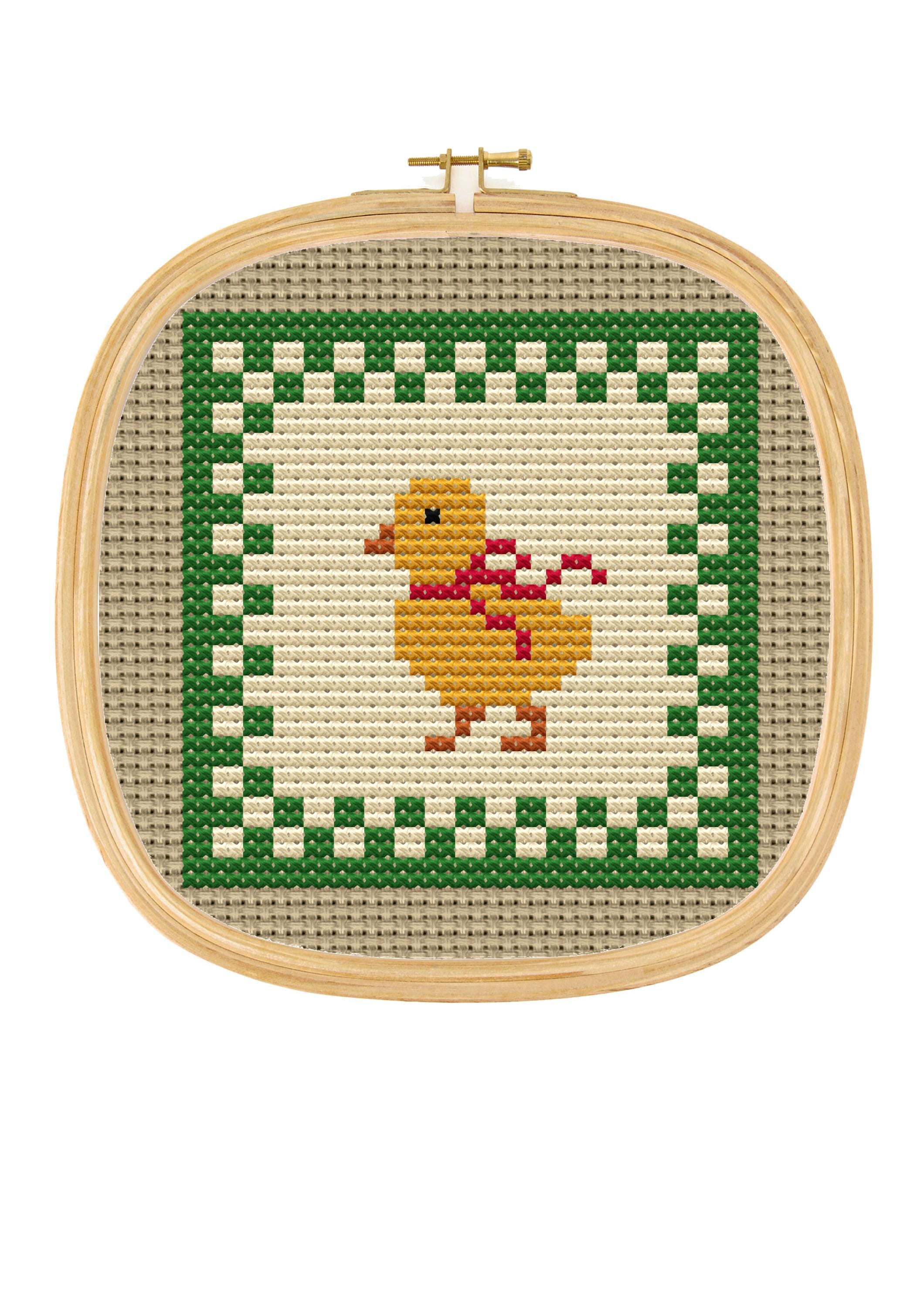 ヴィンテージシックなクロスステッチパターン、ミニマルな手刺繍