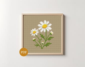 Wild Daisy Cross Stitch Pattern, Cottagecore Floral Embroidery Chart, Wildflower Needlepoint, Beginner Grannycore Hoop Art, Gift for Grandma