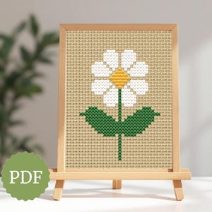 Margarita Flower, Easy Daisy Cross Stitch Pattern, PDF Chart for Beginners, White Flower for Wall Art, Minimal X Stitch for Rustic Decor