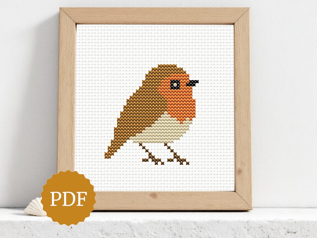 Robin Needlepoint Pattern Woodland Robin Cross Stitch Pattern, European Red Breast Bird ...