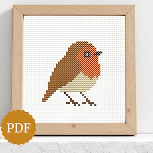 Woodland Robin Cross Stitch Pattern, European Red Breast Bird Embroidery PDF, Christmas Songbird Needlepoint, Hoop Art for Winter & Garden