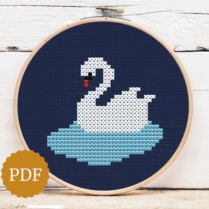 Cross Stitch Swan Pattern, Easy for Beginners, Counted X Stitch, Modern Farmhouse Decor, Hand Embroidery, Handmade Housewarming Gift
