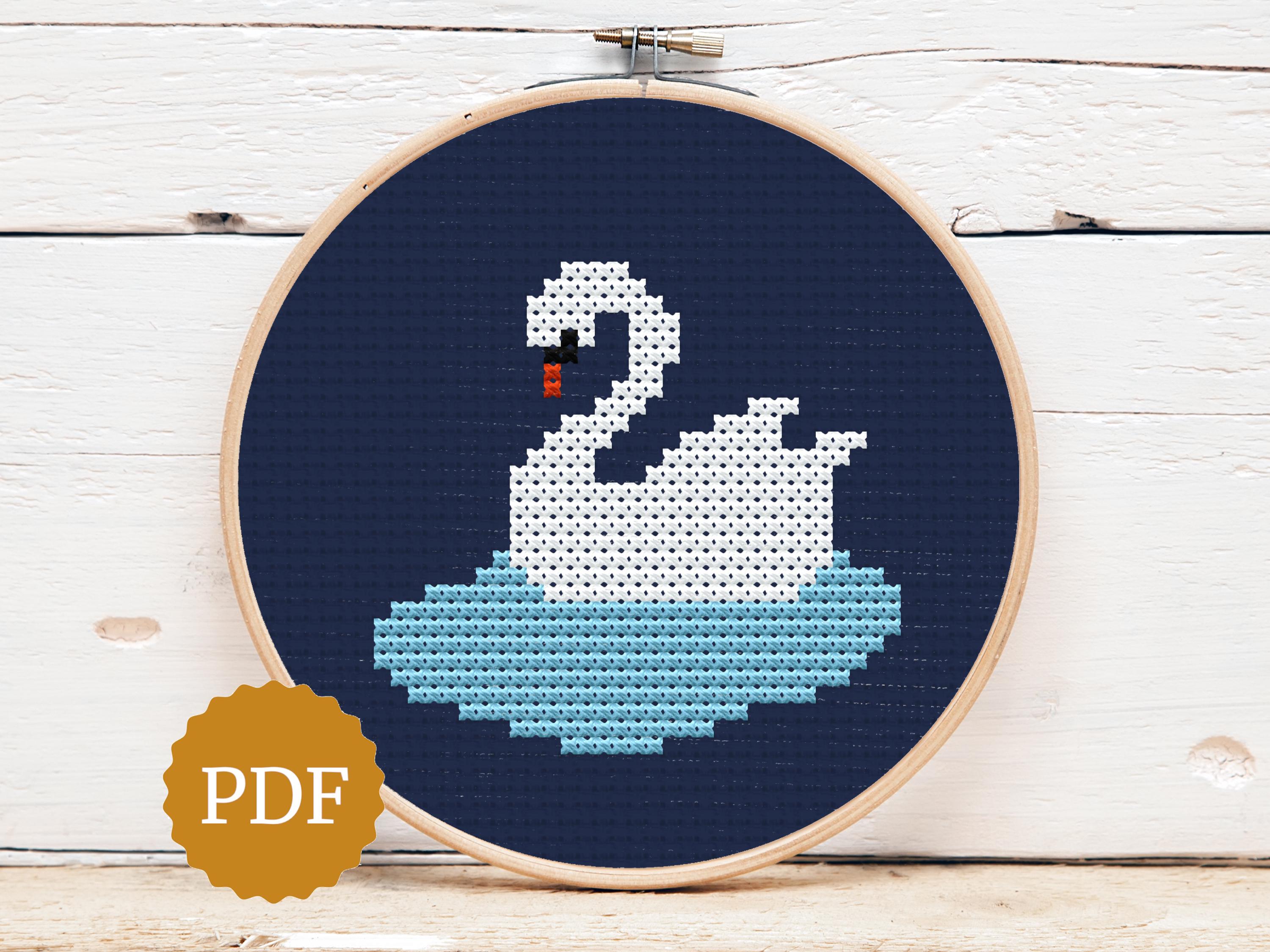 クロスステッチの白鳥の模様、初心者向け簡単、Xステッチ、モダン