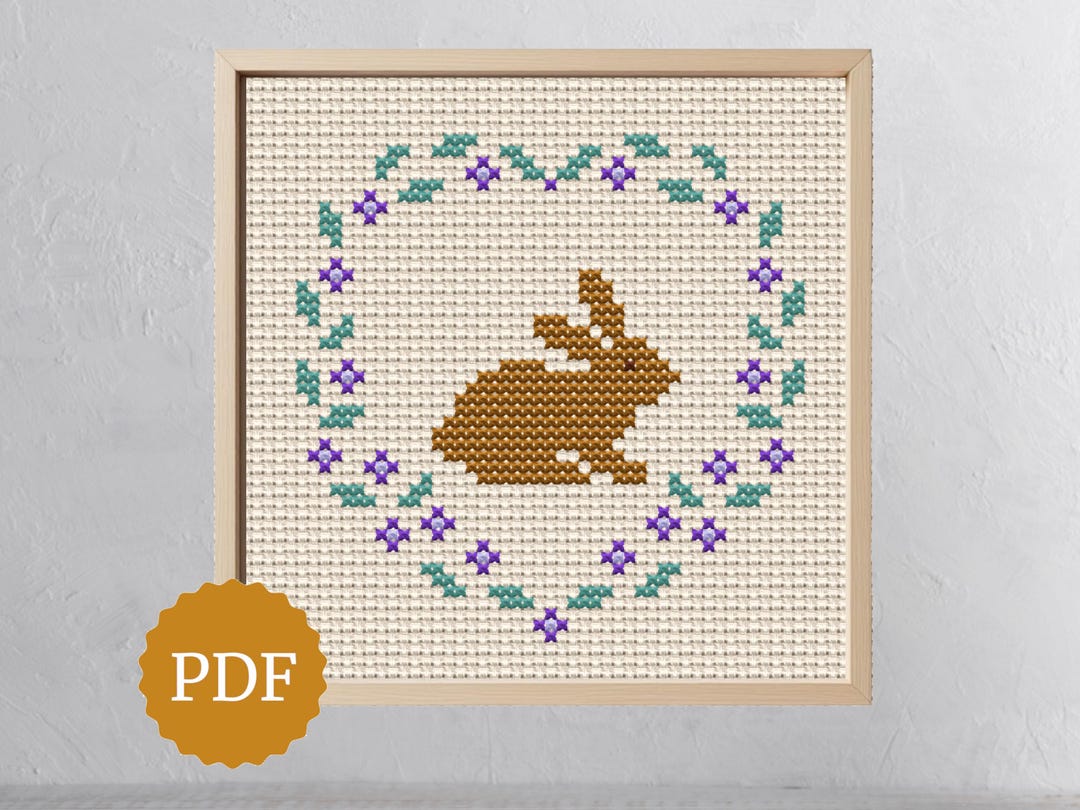 Easter Bunny in Floral Heart Frame, Soft Pastel Decor, Cross Stitch ...