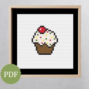 Cupcake Cross Stitch Chart, Handmade Kitchen Decor, Cute X Stitch Chart, Easy Beginner PDF, Muffin Pattern for Embroidery, Gift for Baker