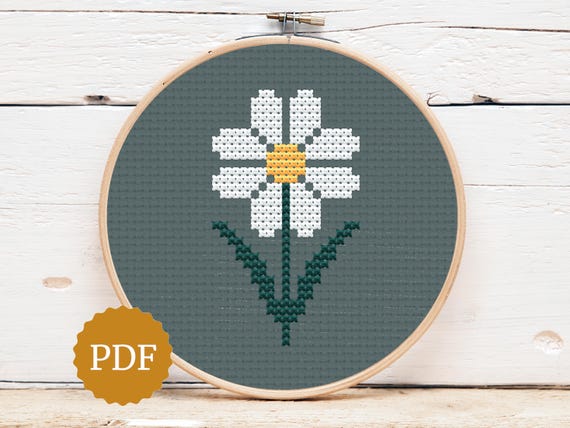 クロスステッチのヴィンテージデイジーパターン、ステッチが簡単  