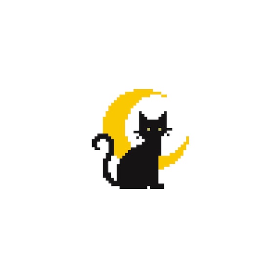 黒猫のクロスステッチパターン、ハロウィンの魔女猫の刺繍、簡単な魔女