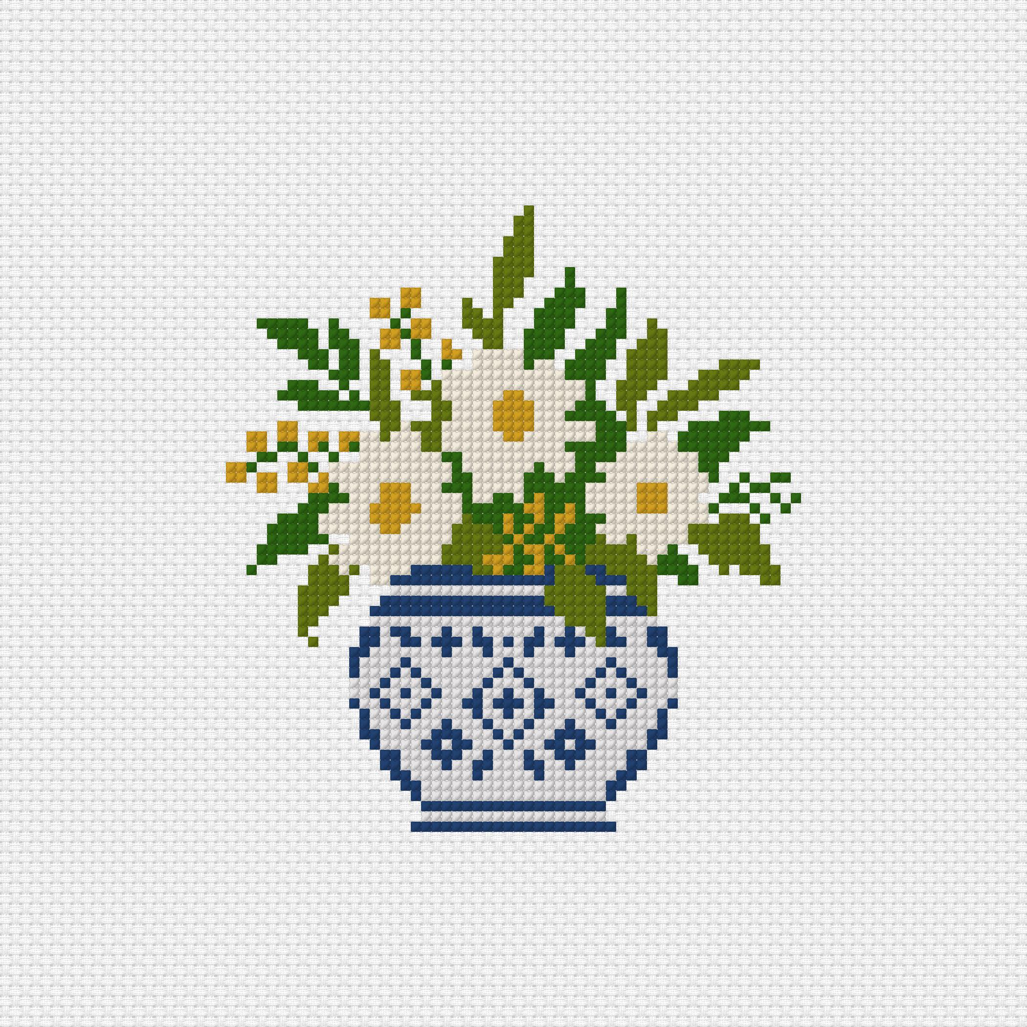Flowers in Blue Ceramic Vase Cross Stitch Pattern PDF – Mediterranean ...