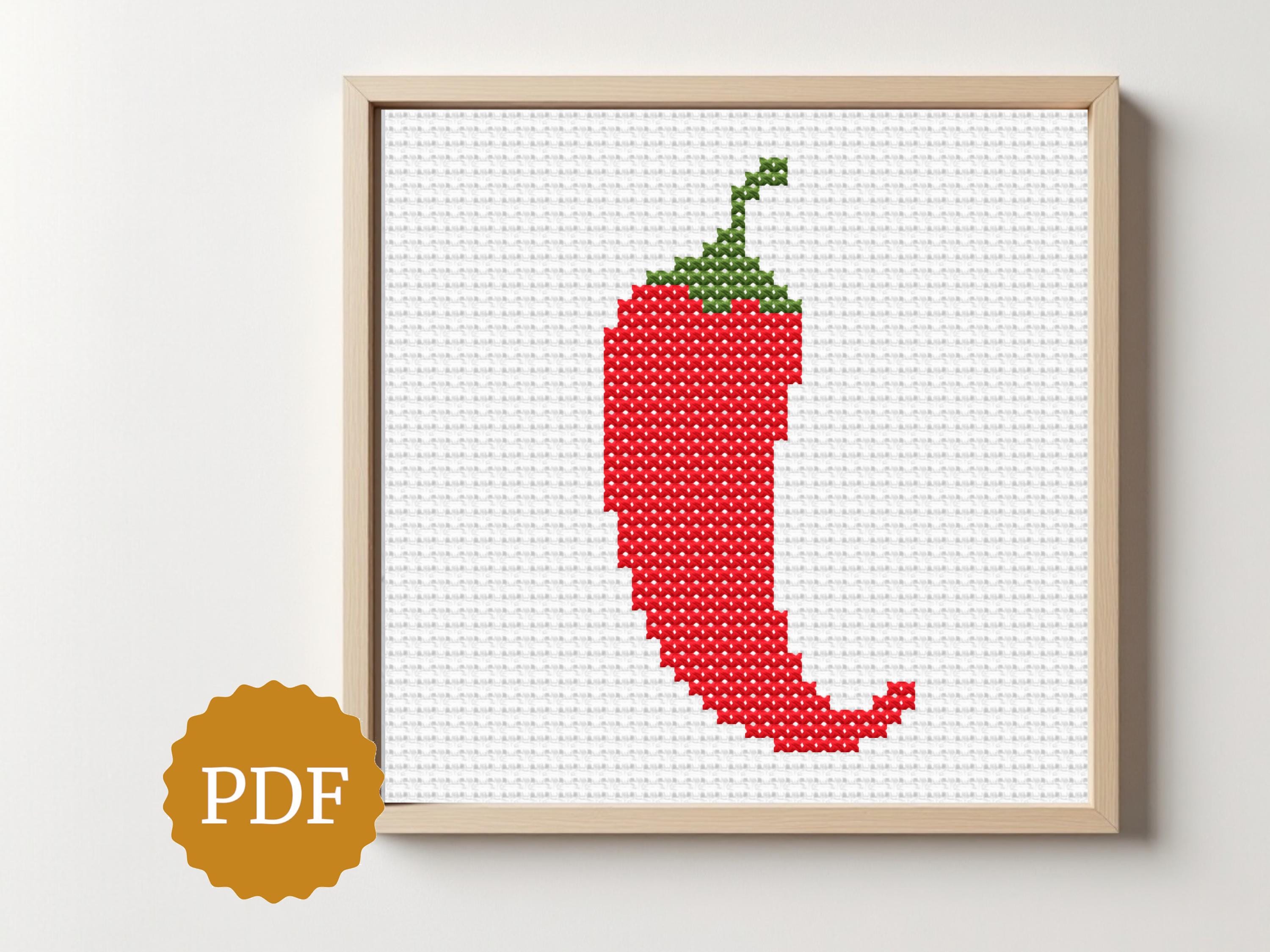Chili Pepper Cross Stitch Pattern PDF, Funny Kitchen Hoop Decor