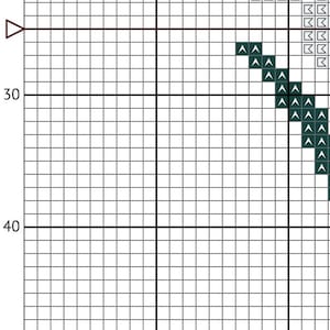 May include: A black and white grid with a dark green pattern in the upper right corner. The pattern is made up of small triangles.
