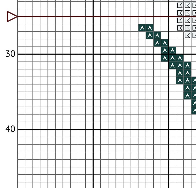 May include: A black and white grid with a dark green pattern in the upper right corner. The pattern is made up of small triangles.