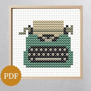 Vintage Typewriter Cross Stitch Pattern, Retro Mint Green Writer ...