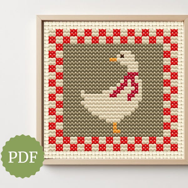 Christmas Goose, Cross Stitch Pattern, Simple Stitching, Easy for Beginners, Minimal Design for Needlepoint,  DIY Retro Kitchen Decorations