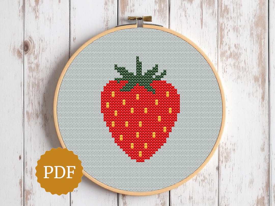 イチゴのクロスステッチパターン、簡単なフルーツ刺繍デザイン