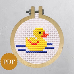 Cute Rubber Duck, Cross Stitch Pattern, Simple X Stitching, Tiny Motif, Easy for Beginners, DIY Decorations, Minimal Design for Needlepoint