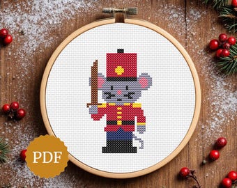 Mouse Soldier Cross Stitch Pattern, Nutcracker Guard PDF, Whimsical Holiday Embroidery, Storybook Christmas Ornament Decor, Instant Download