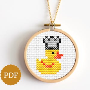 Rubber Duck Cross Stitch Pattern, Duck with Chef Hat, Funny and Easy for Beginners, Simple X Stitch for Children, Gift for Cook Baker