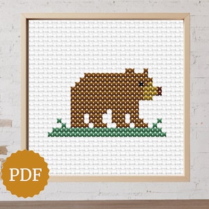Bear Cross Stitch Pattern, Cute Woodland Animal Embroidery, Small Forest Bear for Man Cave Decor, Hoop Art for Nursery Room, Cabin Wall Art