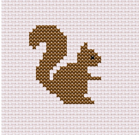 リスのクロスステッチ図案、かわいい森の動物の刺繍PDF、すぐに