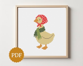 Country Goose Cross Stitch Pattern, Cottagecore Goose with Bonnet, Cozy Farmhouse Decor