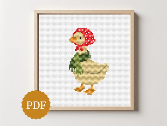 Country Goose Cross Stitch Pattern, Cottagecore Goose with Bonnet, Cozy Farmhouse Decor