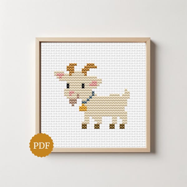 Tiny Goat Cross Stitch Pattern | Farm Animal PDF | Barnyard Nursery Decor