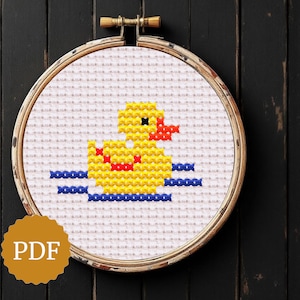 Cute Rubber Duck, Cross Stitch Pattern, Simple X Stitching, Tiny Motif, Easy for Beginners, DIY Decorations, Minimal Design for Needlepoint