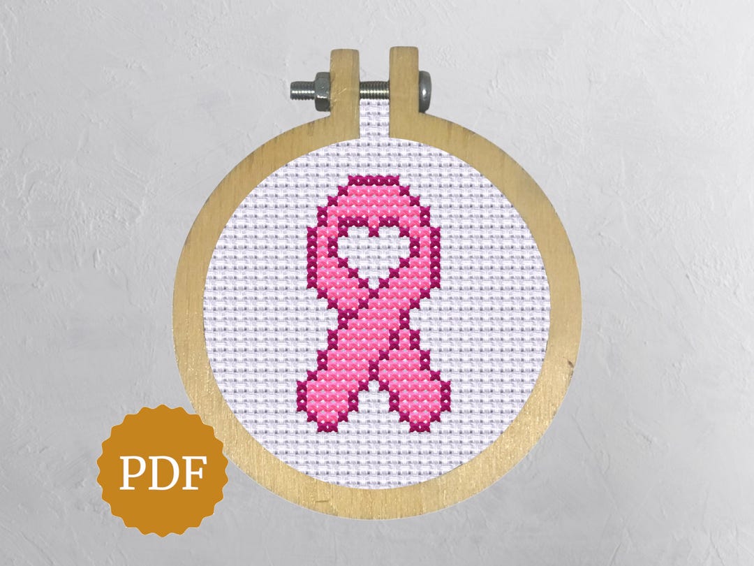Pink Ribbon With Heart, Counted Cross Stitch Pattern, Breast Cancer ...