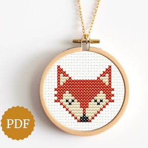 Schema punto croce volpe, download immediato, idea regalo fatta a mano, animali del bosco, decorazione per la cameretta dei bambini, piccolo motivo per ricamo da parete