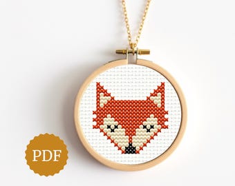 Cross Stitch Fox Pattern, Instant Download, Handmade Gift Idea, Woodland Animals, Nursery Room Decor, Tiny Motif for Embroidery Wall Art