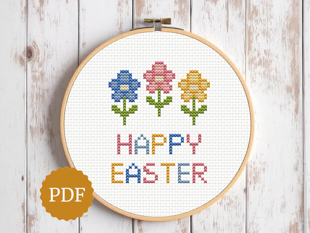 Happy Easter Cross Stitch Pattern – Floral Easter Greeting PDF - Etsy