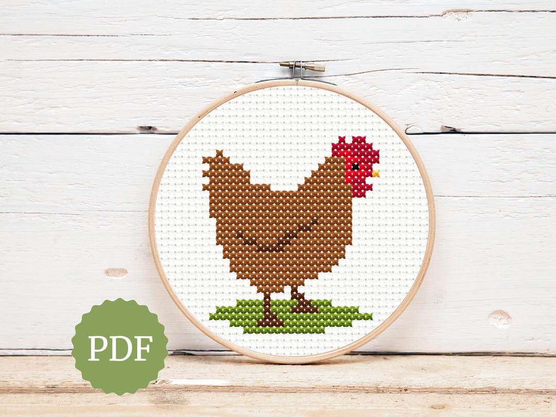 Rustic Hen Cross Stitch Pattern, Mini Farm Animal Embroidery Hoop Art ...