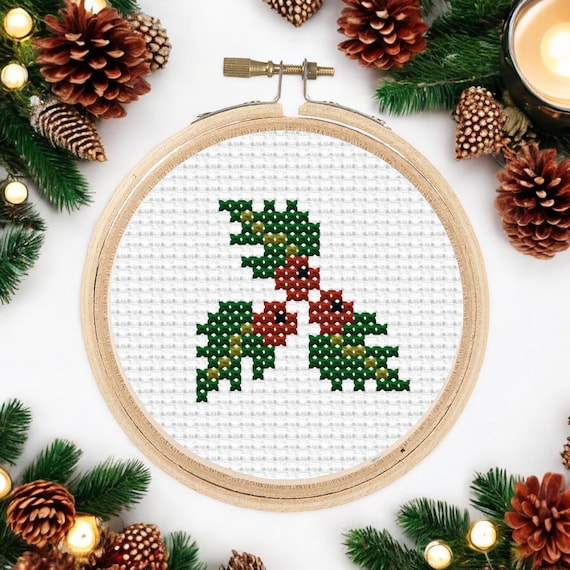 Mistletoe Cross Stitch Pattern, Christmas Tree Decoration, Easy