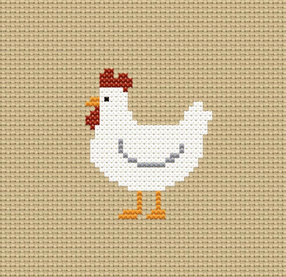 かわいい鶏のクロスステッチパターン、農家の動物刺繍PDF、カントリー