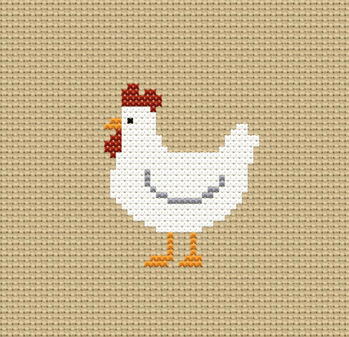 かわいい鶏のクロスステッチパターン、農家の動物刺繍PDF、カントリー