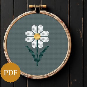Counted Cross Stitch Vintage Daisy Pattern, Easy to Stitch, Perfect for Beginners, Relaxing and Fun Craft Project, Mini Flower Embroidery image 1