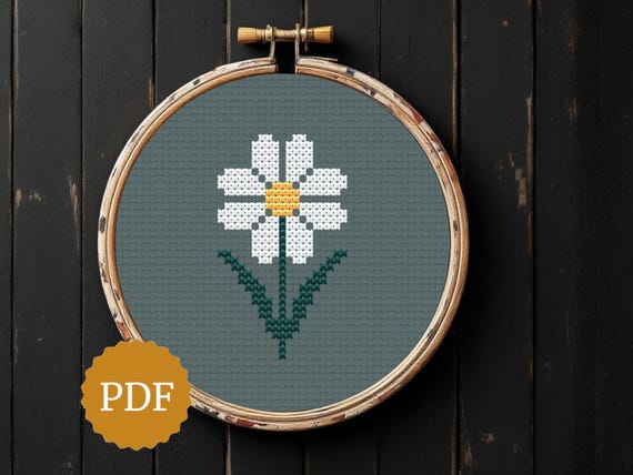 Counted Cross Stitch Vintage Daisy Pattern, Easy to Stitch, Perfect for Beginners, Relaxing and Fun Craft Project, Mini Flower Embroidery