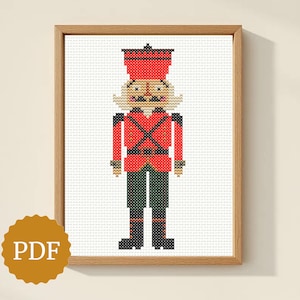 Patrón de punto de cruz de Cascanueces, punto X moderno para Navidad, costura festiva, descarga instantánea, proyectos navideños, soldado de juguete