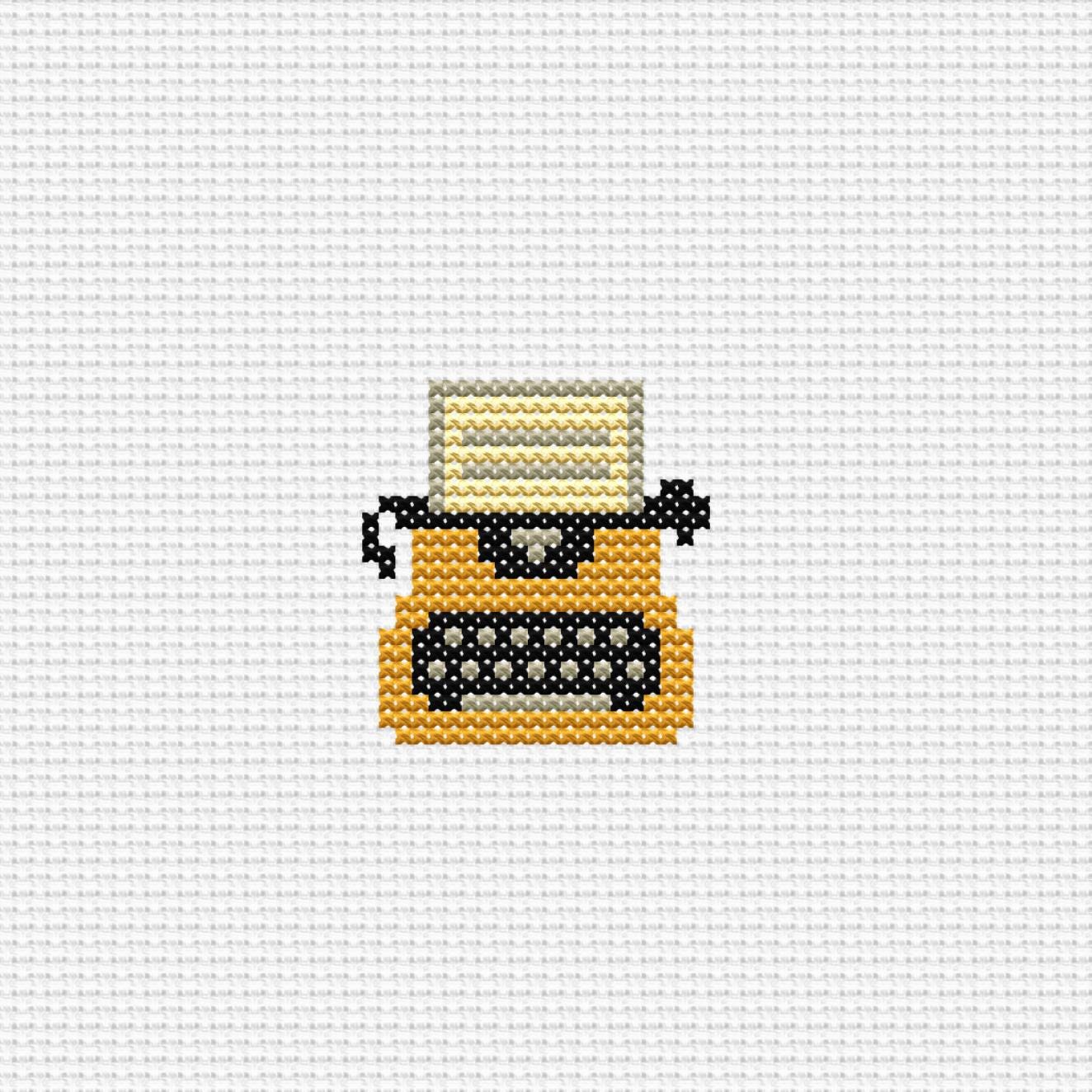 Mustard Typewriter Cross Stitch Pattern, Retro Writer Decor, Vintage ...