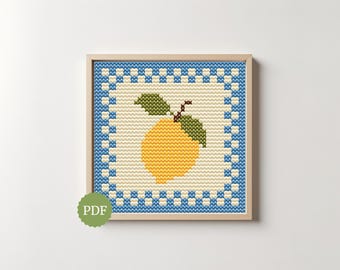 Citroenkruissteekpatroon, fruitborduurwerk met gingangrand, zomerkeukendecor, gemakkelijk voor beginners