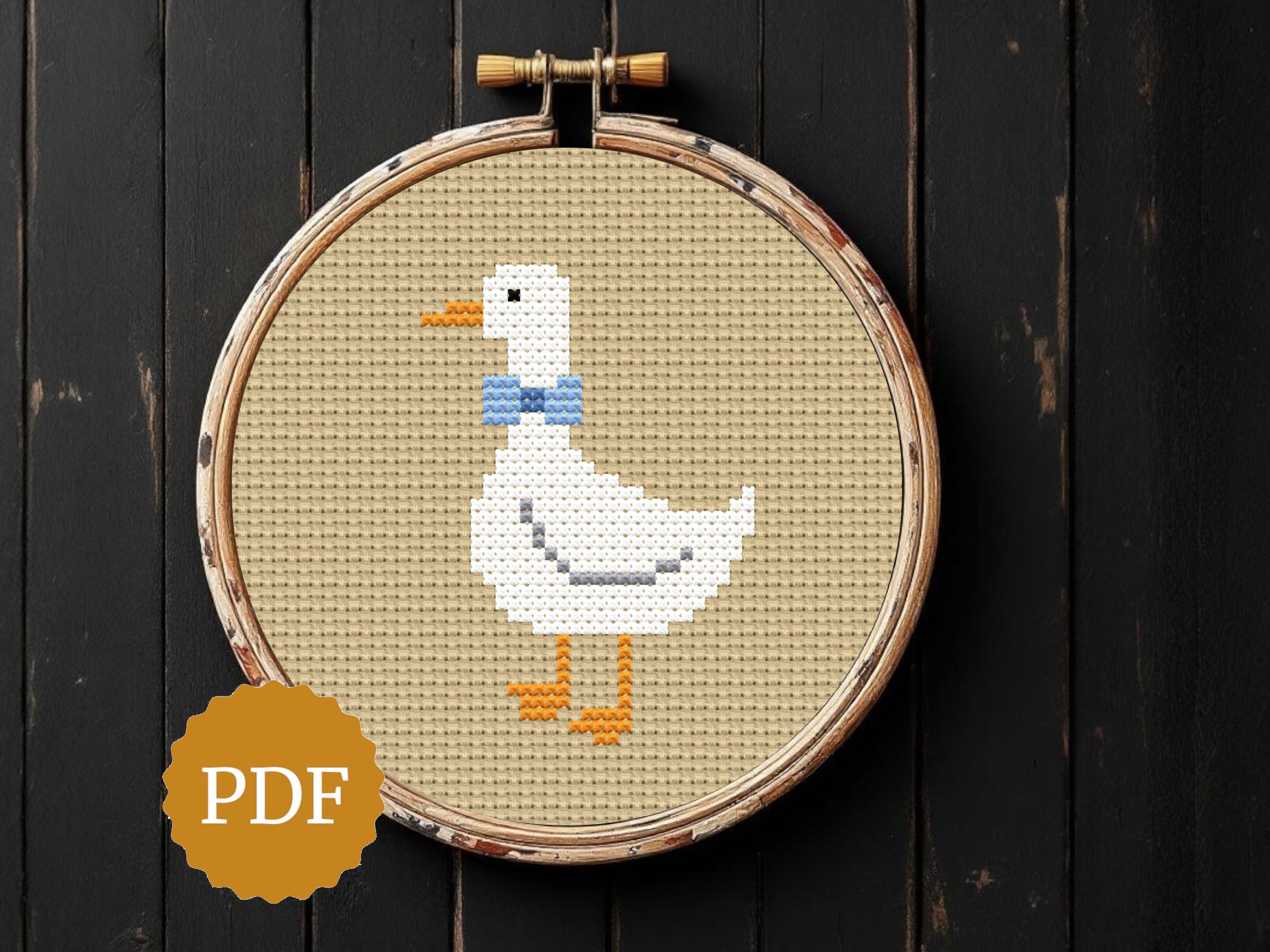 面白いグースのクロスステッチパターン、面白い刺繍枠アート、初心者