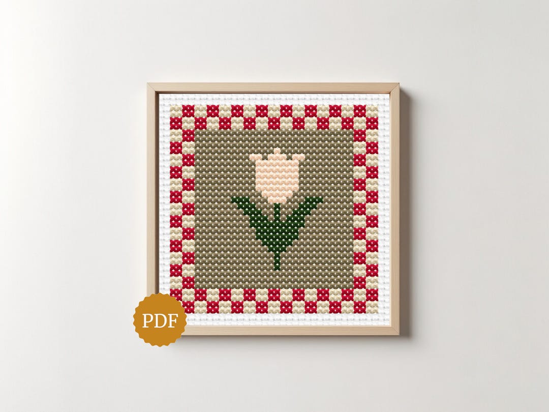 Tulip Cross Stitch Pattern, Mini Floral Embroidery Chart With