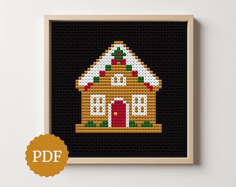 Gingerbread House Cross Stitch Pattern, Christmas Cookie Cottage Embroidery, Instant PDF Download