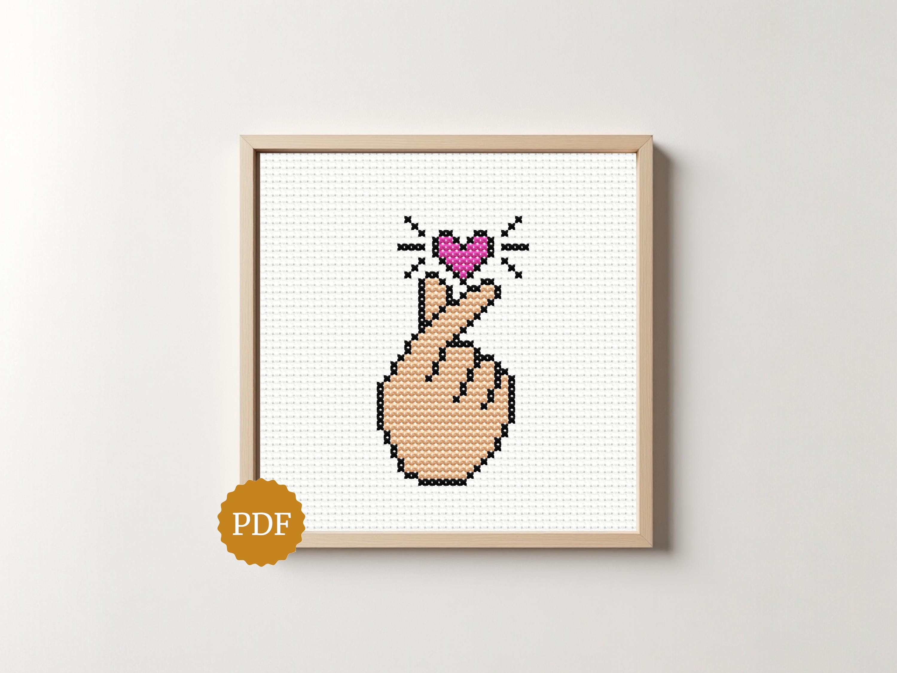 Korean Finger Heart Cross Stitch Pattern, Tiny Love Gesture, K-pop