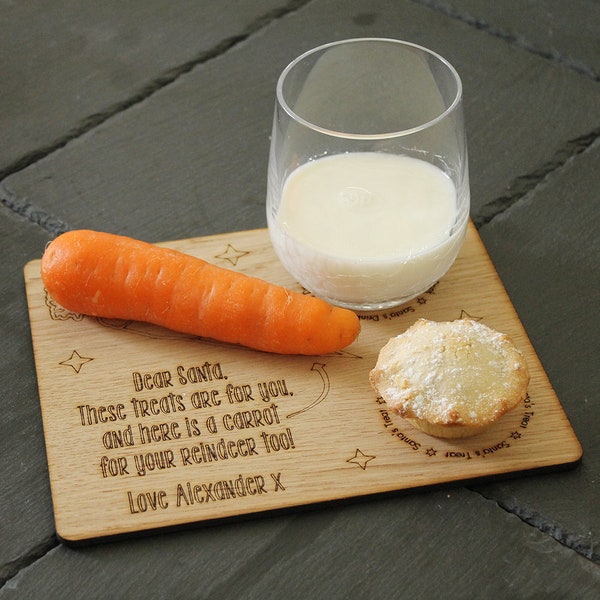 Personalised Santa & Rudolph Reindeer Christmas Eve Treat Board Plate, Night Before Christmas, Mince Pie, Carrot and Milk Board For Santa