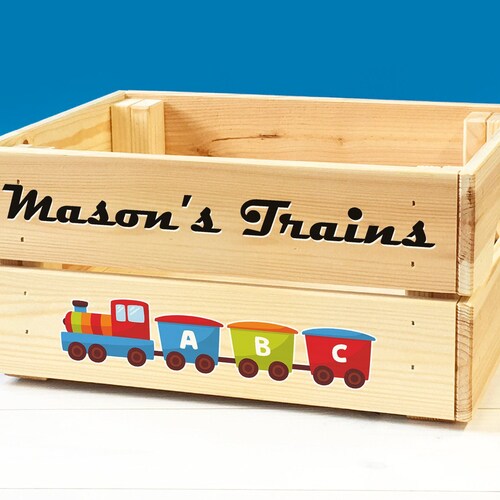 Personalised Kids Toy Train Set Wooden Storage Toy Box Crate Etsy