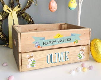 Personalised Easter Bunny Rabbit & Chick Crate, Easter Egg Box, For Children and Kids, Perfect Easter Gift For Boys, Easter Box
