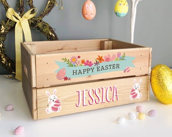 Personalised Easter Bunny Rabbit Flower Crate, Easter Egg Box, For Children and Kids, Perfect Easter Gift For Girls, Easter Box